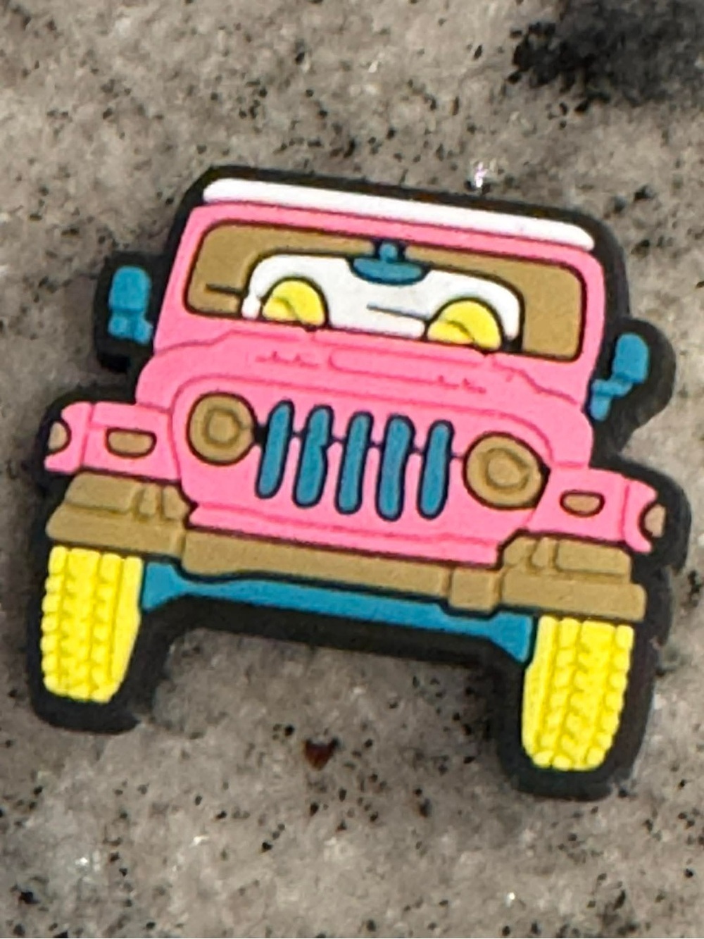 CROCS Pink Cartoon Jeep Shoe Charm with Yellow Wheels